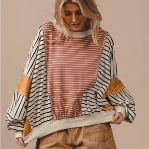 Pink Turtleneck Bishop Sleeve Sweatshirt
